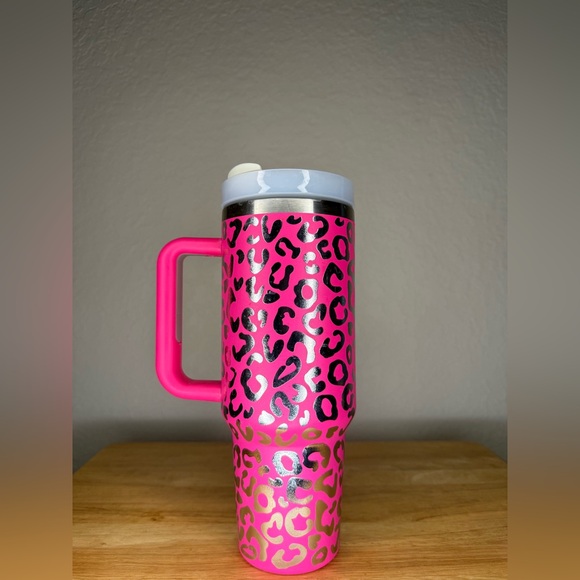 Vibrant Pink Leopard Print Stainless Steel Tumbler - Picture 1 of 2